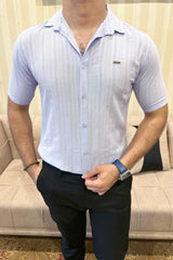 Turbo Endless Cool Embossed Casual Shirt In Light Blue