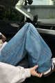 Turbo Side Stripe Drawstring Baggy Jeans In Light Blue