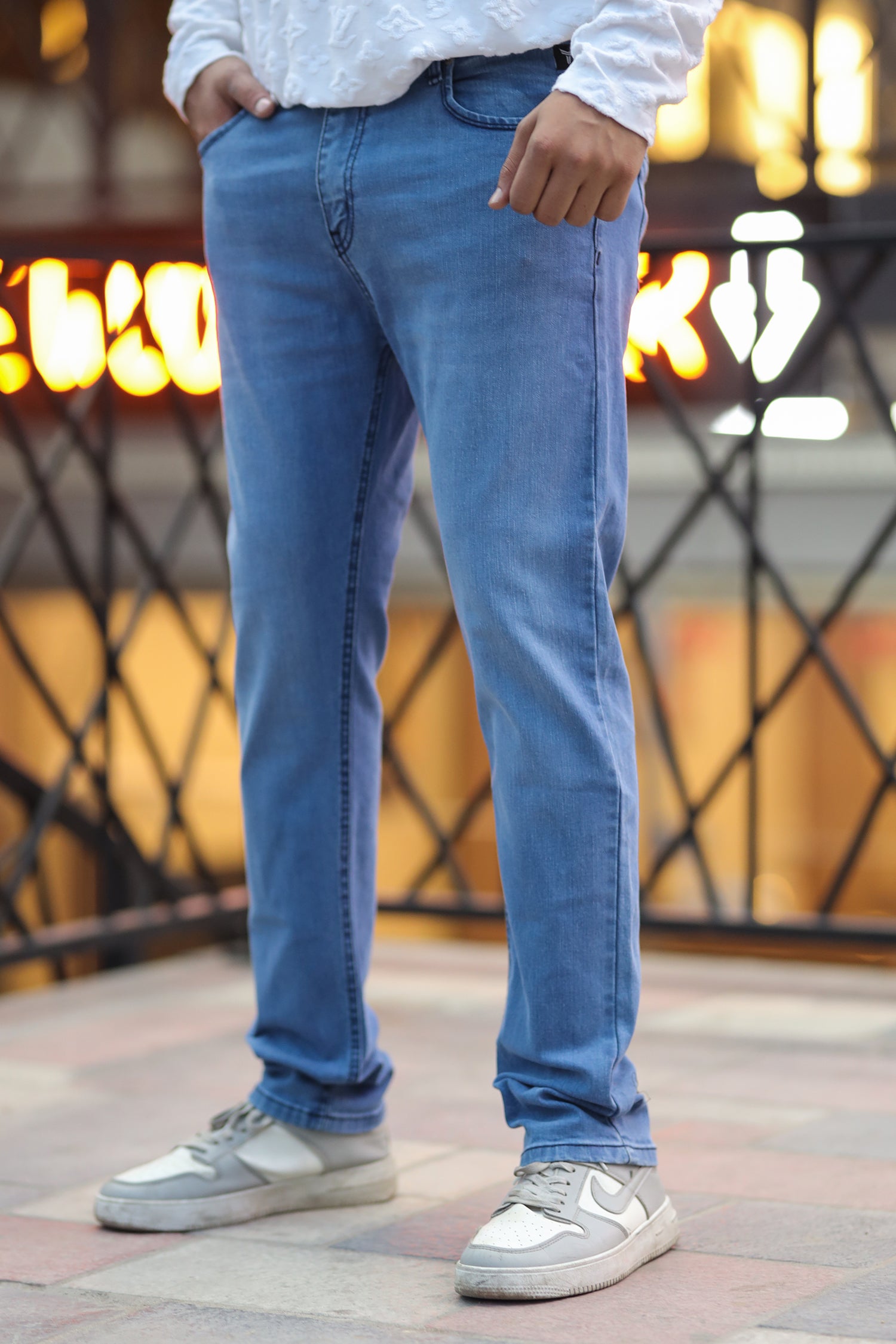 Trendy Slim Fit Turbo Jeans In Light Blue