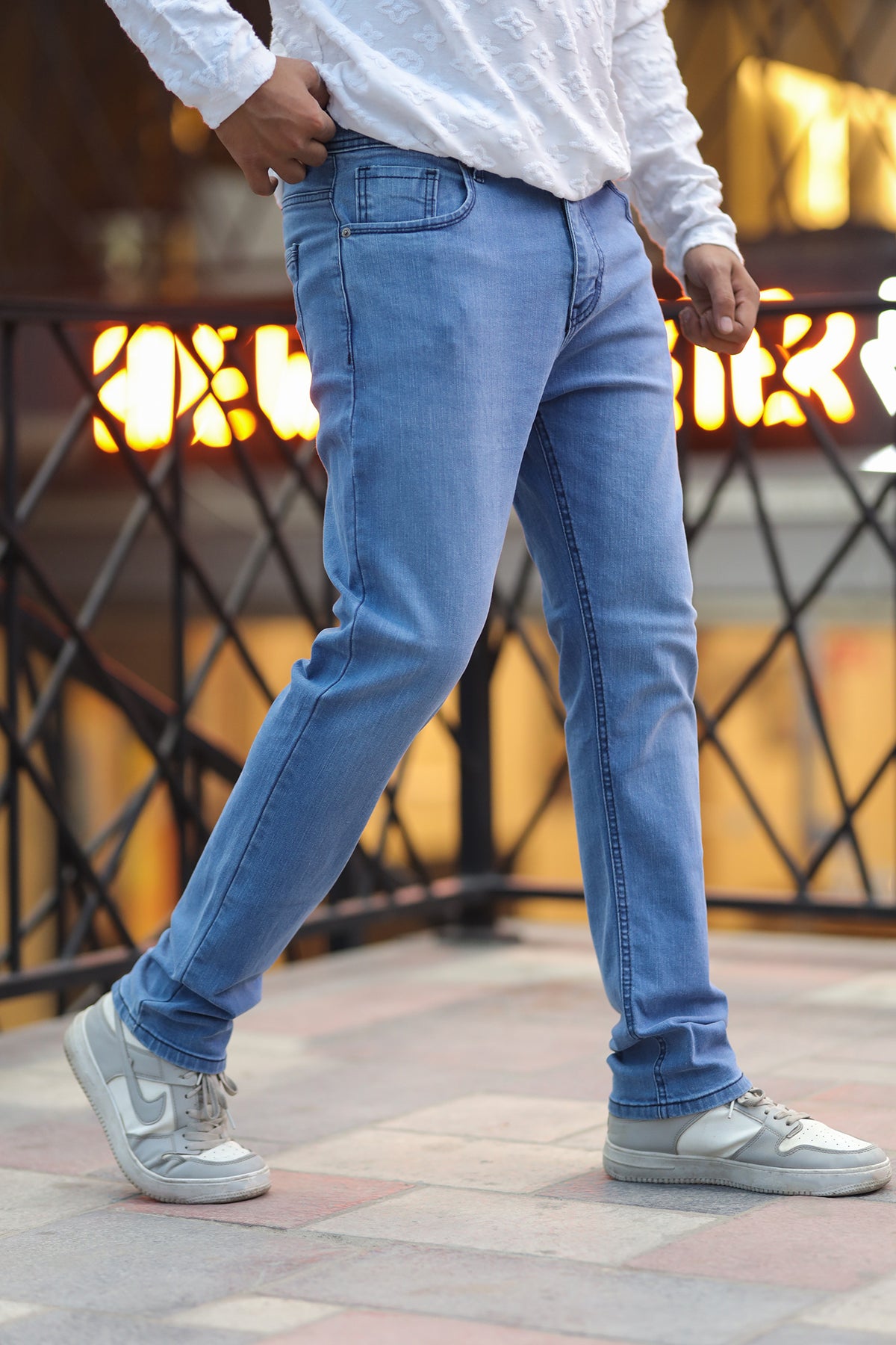 Trendy Slim Fit Turbo Jeans In Light Blue