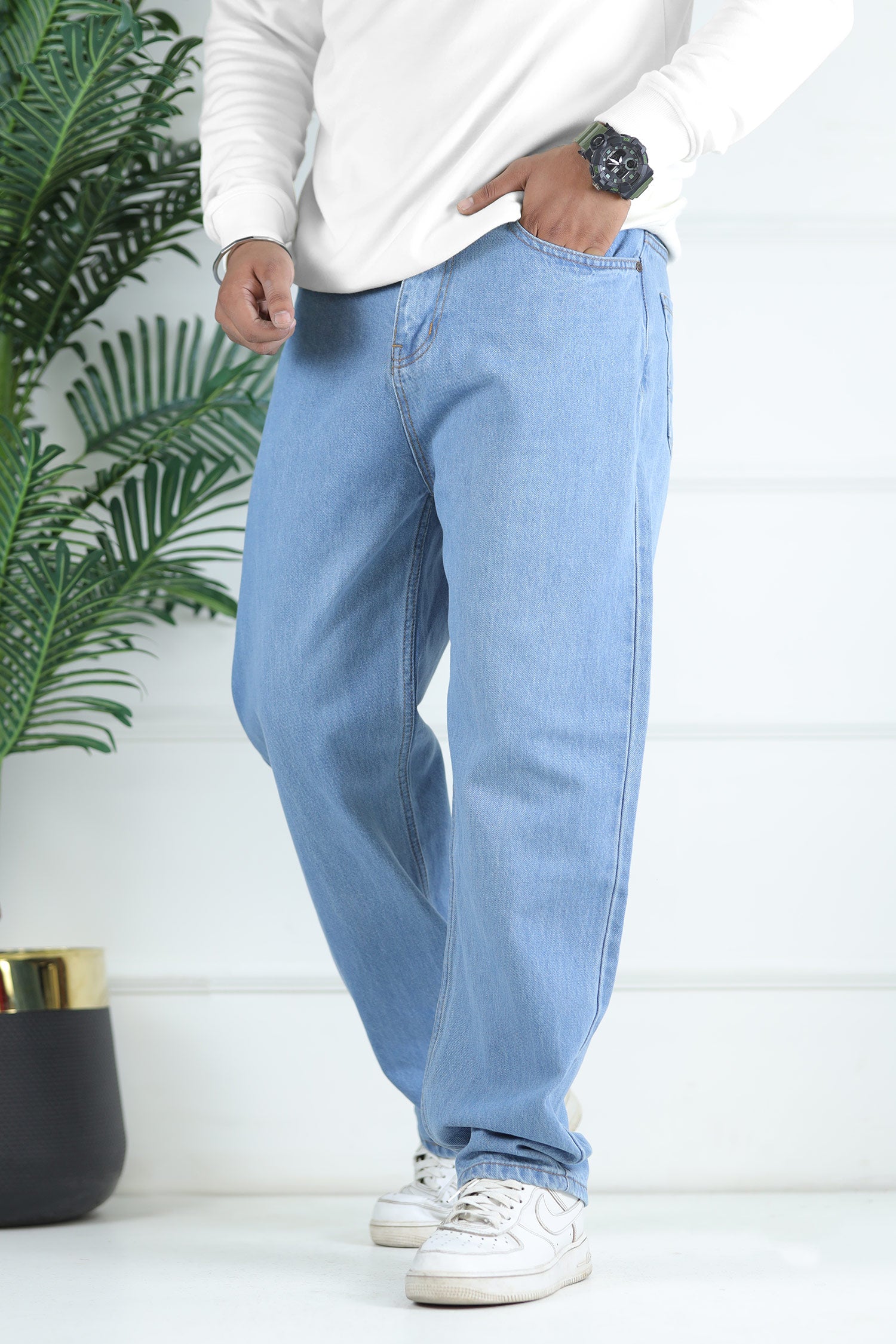 Turbo Men's Water Washed Baggy Jeans In Light Blue