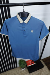 Branded Embroidered Front Logo Polo Shirt In Light Blue
