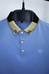 Two Tone Banded Collar And Sleeve Polo Shirt In Light Blue