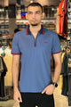 Turbo Record Zip Collar-Block Men's Polo Shirt In Light Blue