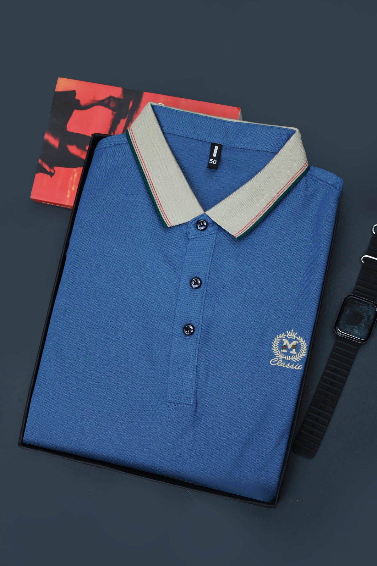 Branded Embroidered Front Logo Polo Shirt In Light Blue