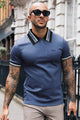 Turbo Contrast Tone Zip Collar Men's Polo Shirt In Blue