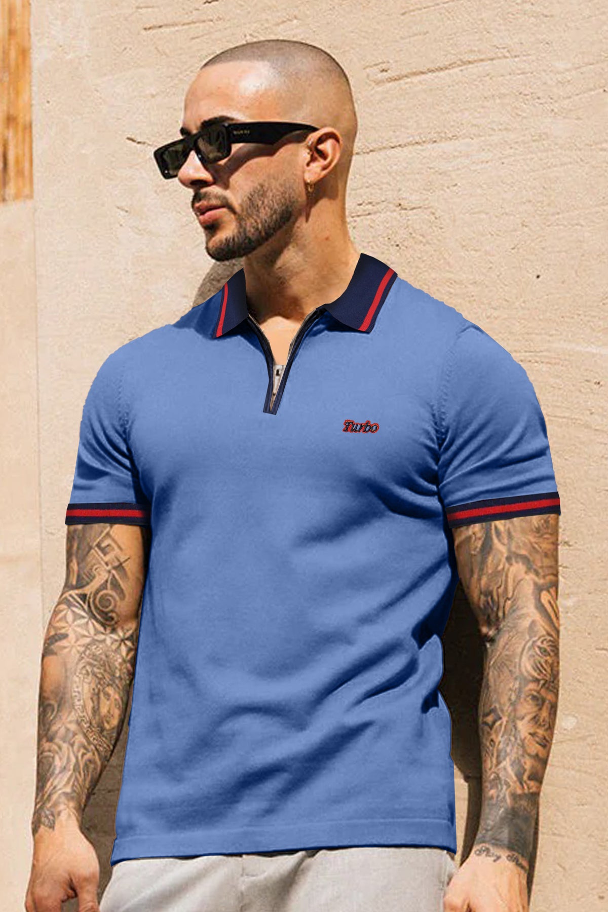 Turbo Record Zip Collar-Block Men's Polo Shirt