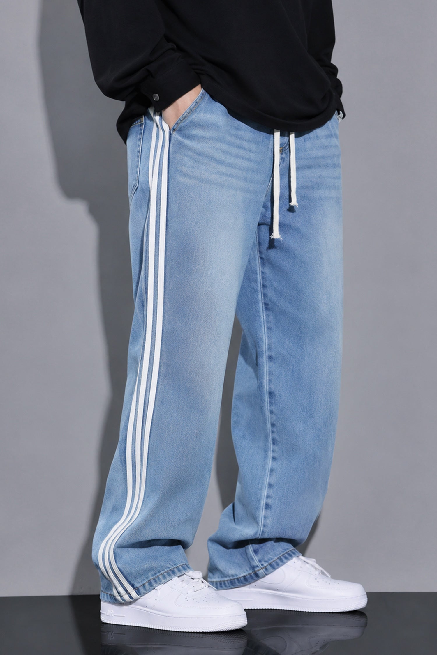 Turbo Crew line Stripe Denim Baggy Jeans