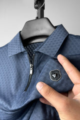 Turbo Tri-Angle Pattern Zip-Collar Men's Polo Shirt