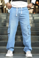 Denim Men's Multipockets Baggy Jeans In Light Blue