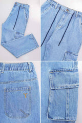 Denim Men's Multipockets Baggy Jeans In Light Blue