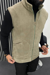 Warm Fleece Imported Men's Gilet In Light Brown