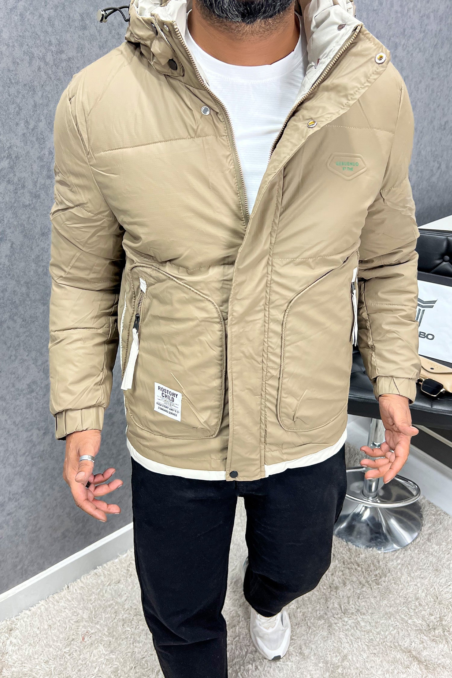 Self Texture Quilted Padded Imported Puffer Jacket