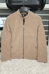 Plain Stand Collar Button Men's Imported Suede Leather Jacket