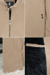 Plain Stand Collar Button Men's Imported Suede Leather Jacket