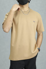 Script Relaxed Round Neck Imported T-Shirt In Light Brown