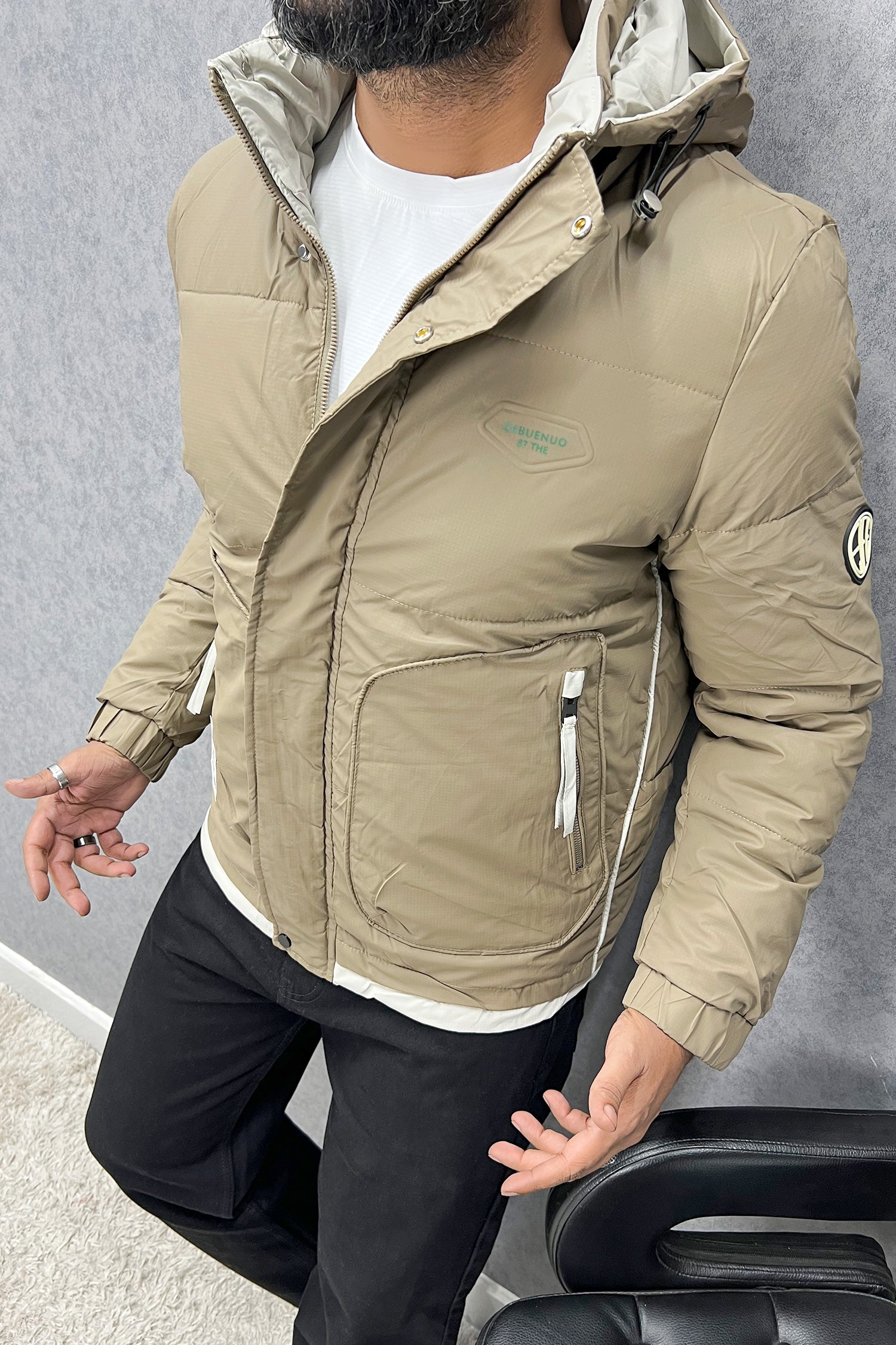 Self Texture Quilted Padded Imported Puffer Jacket