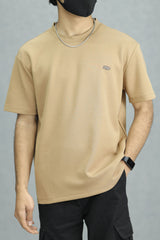 Script Relaxed Round Neck Imported T-Shirt In Light Brown