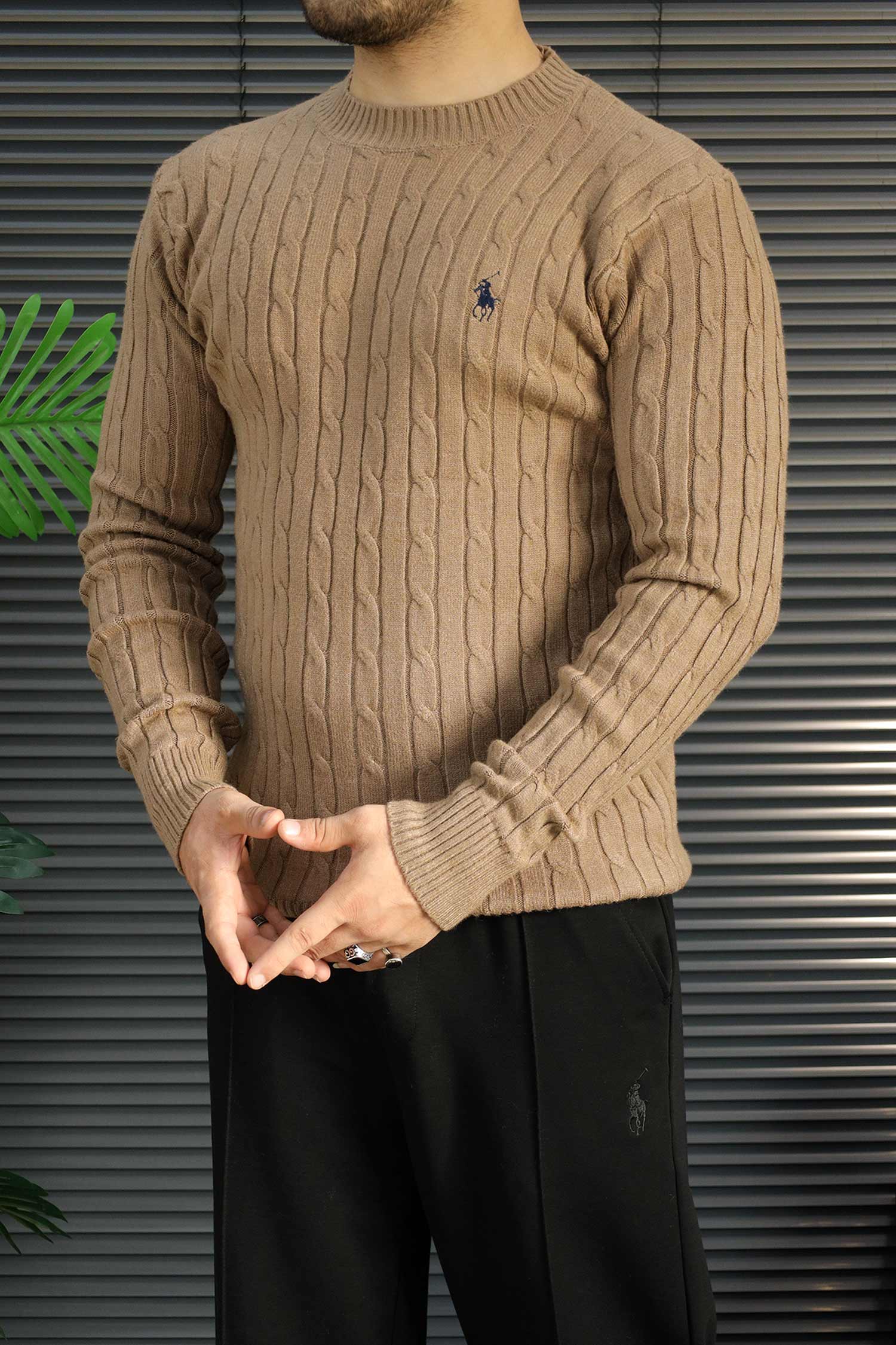 Polo Warm Cable Knit Lining Imported Men's Sweater
