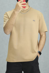 Script Relaxed Round Neck Imported T-Shirt In Light Brown