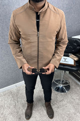 Plain Stand Collar Button Men's Imported Suede Leather Jacket