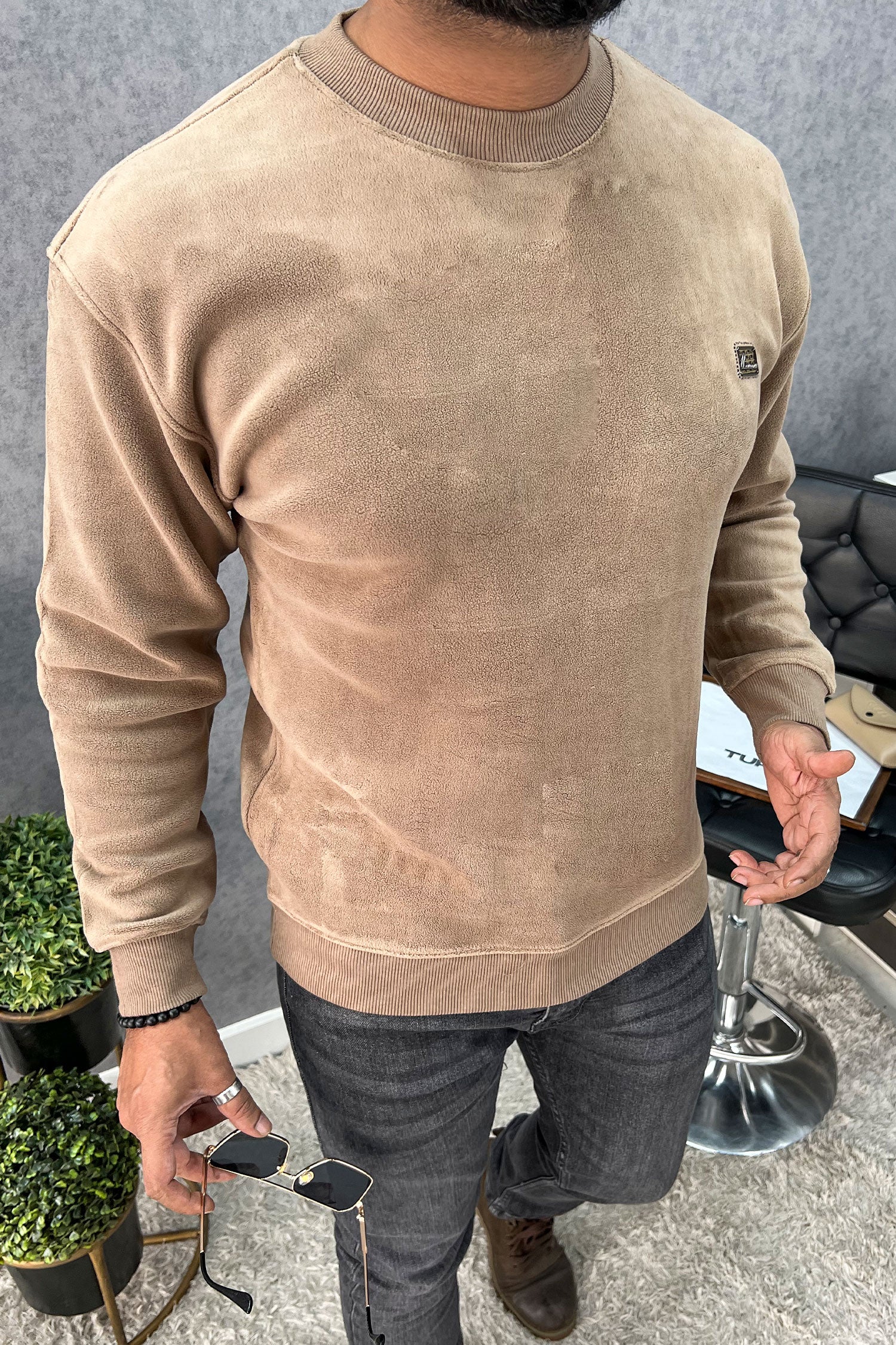 Cozy Plain Round Neck Imported Men's Sweatshirt