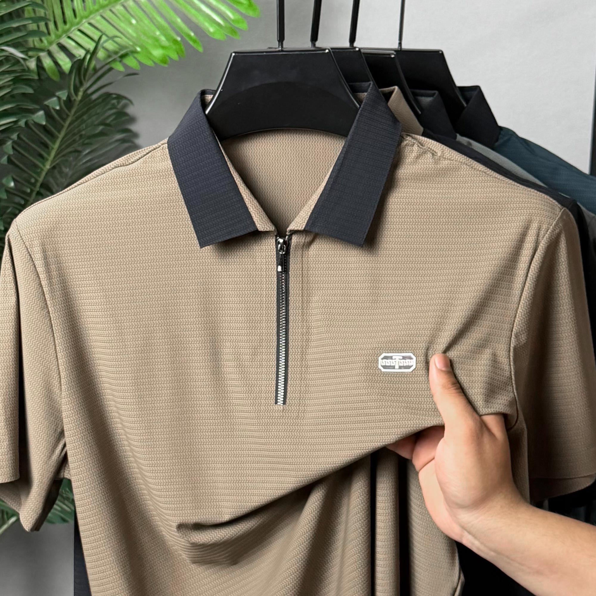 Turbo Quarter Zipper Design Polo Men's T-Shirt