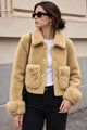 Women Cozy Shearling Pocket Imported Wool Jacket
