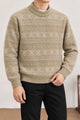 Aesthetic Geometric Patterned  Imported Round Neck Rabbit Wool Men's Sweater In Light Brown