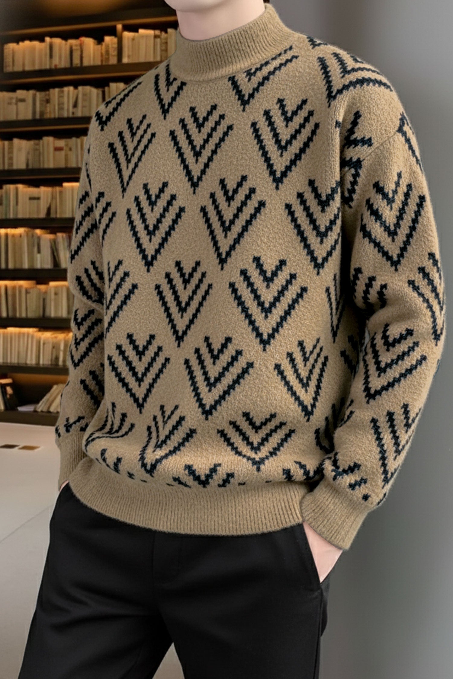 Turbo Plush Knitted Geomatric Pullover Imported Men's Sweater