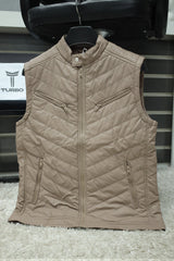 Winter Insulated PU Leather Imported Men's Gilet In Light Brown