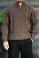 Polo Pony Half-Zip Cable Knit Texture Imported Men's Jumper Sweater In Light Choclate