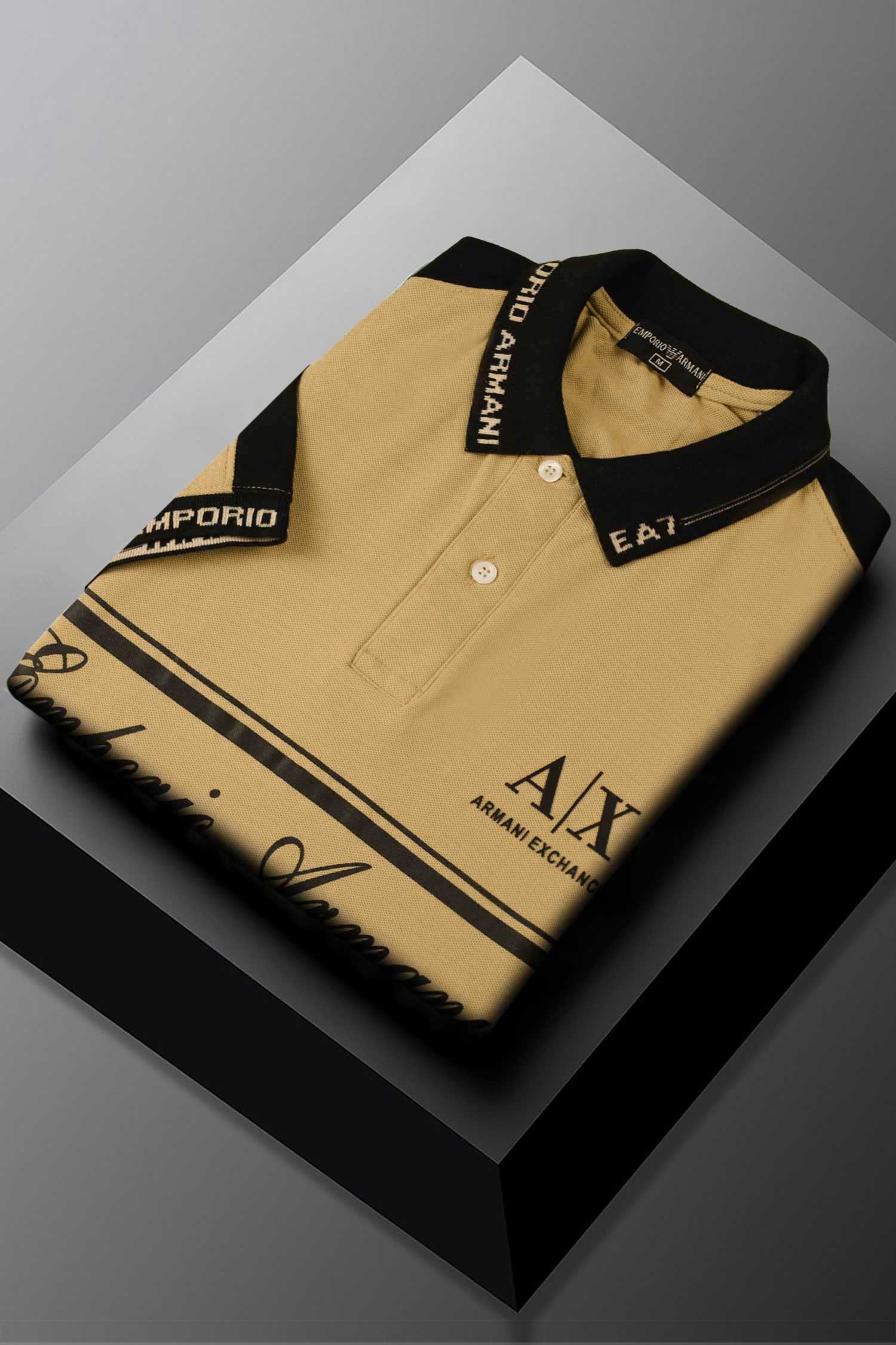Armni Logo-Taped Contrast Collar Men's Polo Shirt