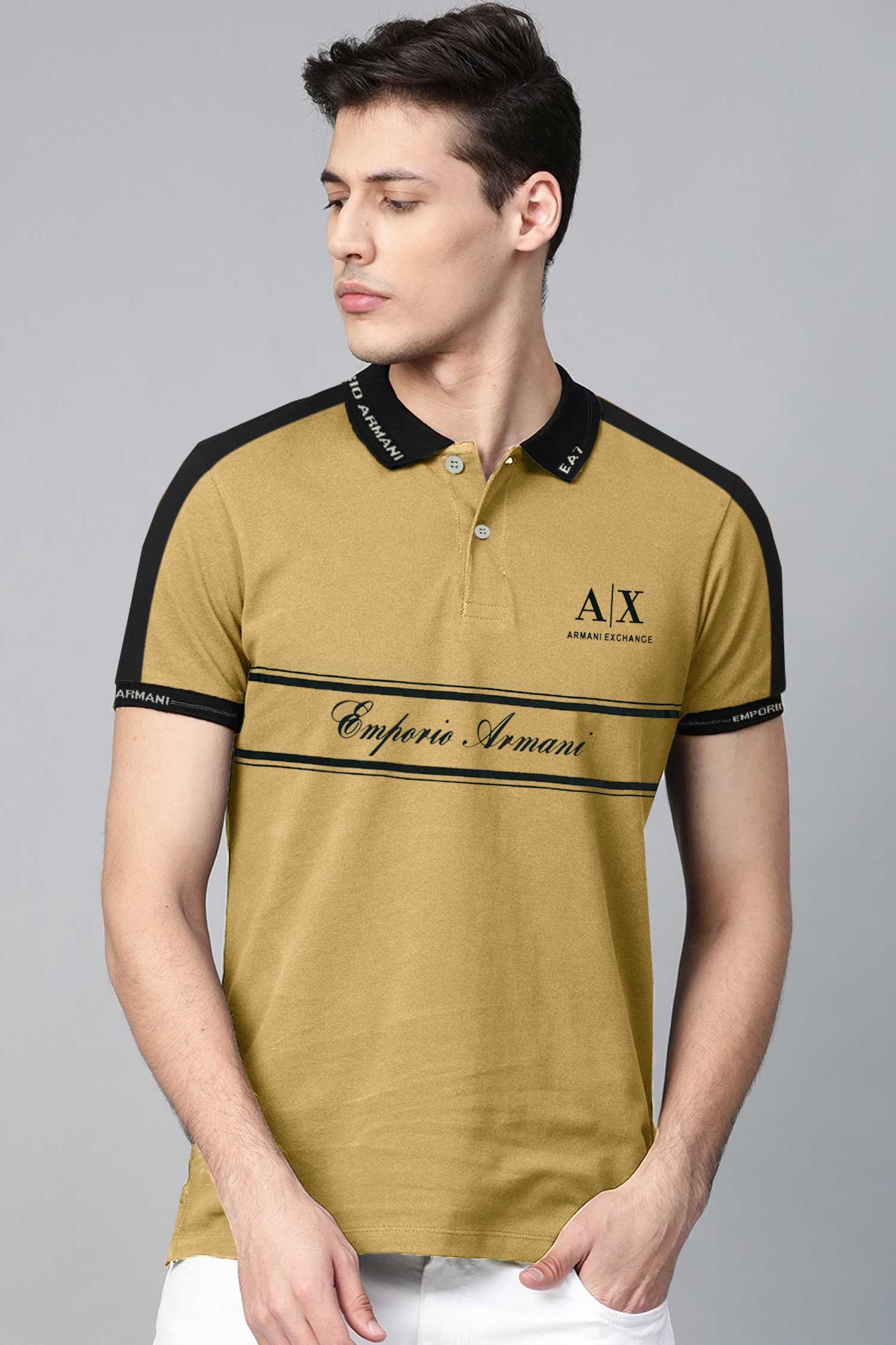 Armni Logo-Taped Contrast Collar Men's Polo Shirt