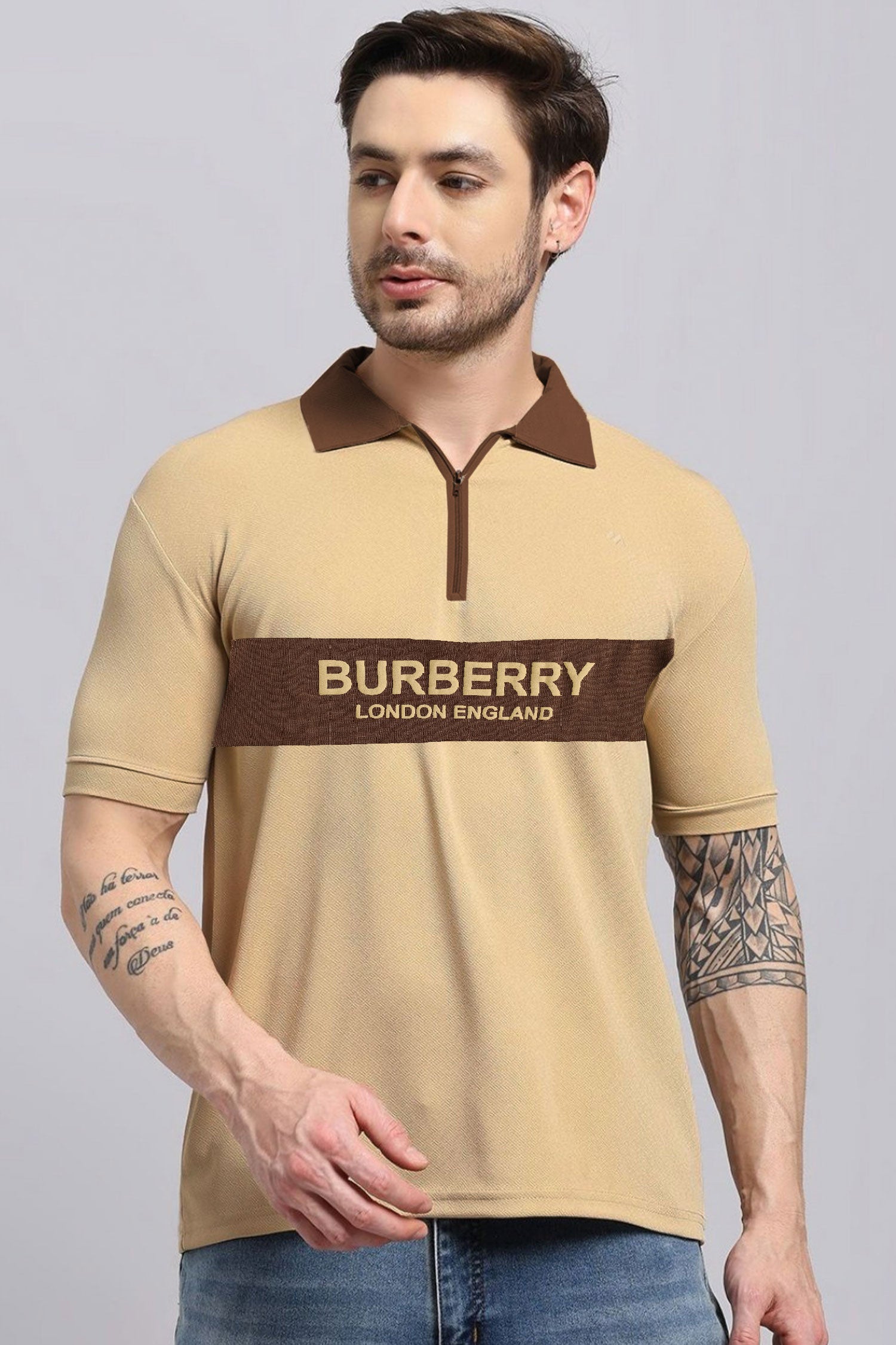 Brbrry 'The Lndn Englnd' Edition Zip Men's Polo Shirt