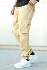 Turbo Vintage Grip Signature Imp Cotton Cargo Trouser In Light Camel
