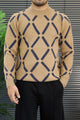 Windowpane Argyle Pattern Imported Round Neck Rabbit Wool Men's Sweater