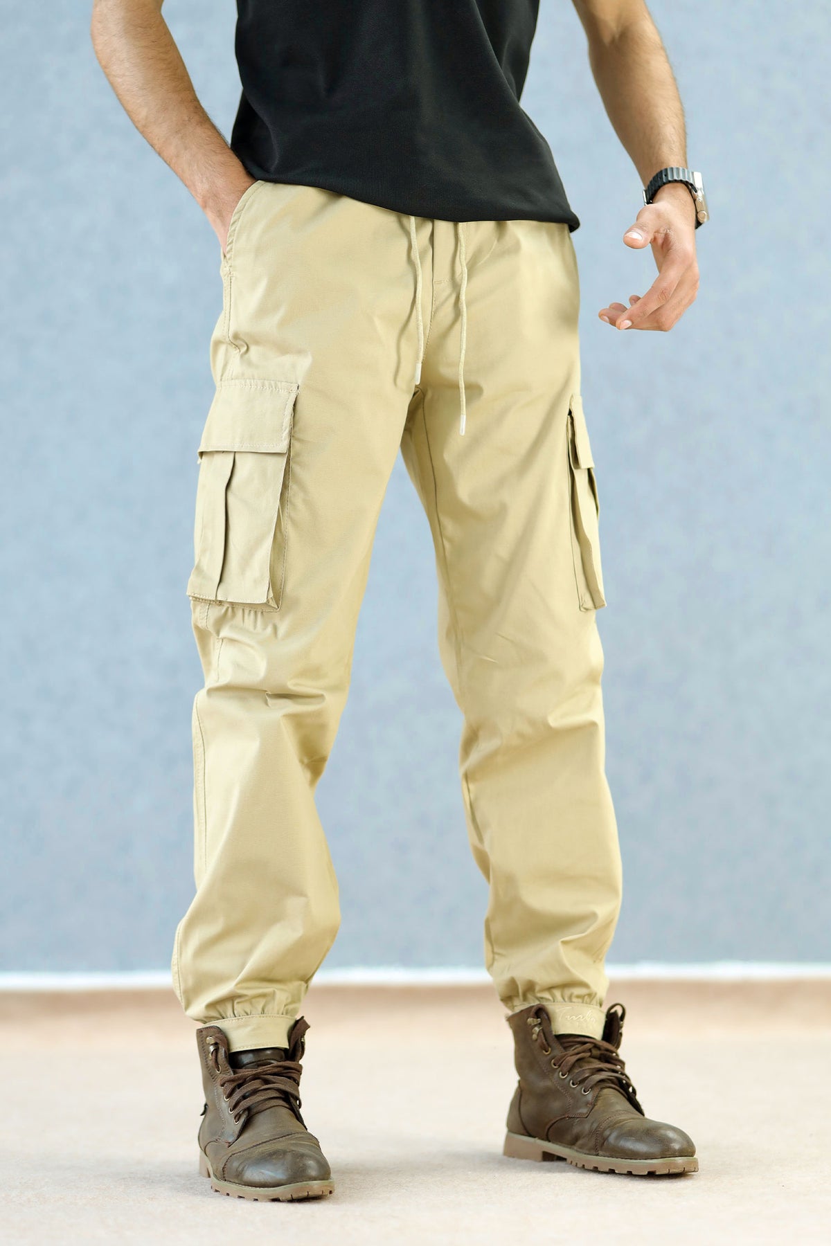 Turbo Vintage Grip Signature Imp Cotton Cargo Trouser In Light Camel