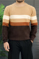 Bold Multi-Panel Colorblock Imported Round Neck Rabbit Wool Men's Sweater In Light Camel