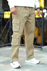 Turbo 8 Pockets Imp Cotton Blend Cargo Trouser In Light Camel