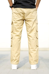 Turbo 8 Pockets Imp Cotton Blend Cargo Trouser In Light Camel