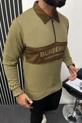 Brburry Half Zip Collar Style Full Sleeves Men's Sweatshirt In Light Camel