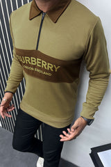 Brburry Half Zip Collar Style Full Sleeves Men's Sweatshirt In Light Camel