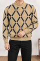 Windowpane Argyle Pattern Imported Round Neck Rabbit Wool Men's Sweater