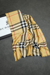 Brbrry Plaid Checked Luxury Cotton Men Mufflers In Light Camel