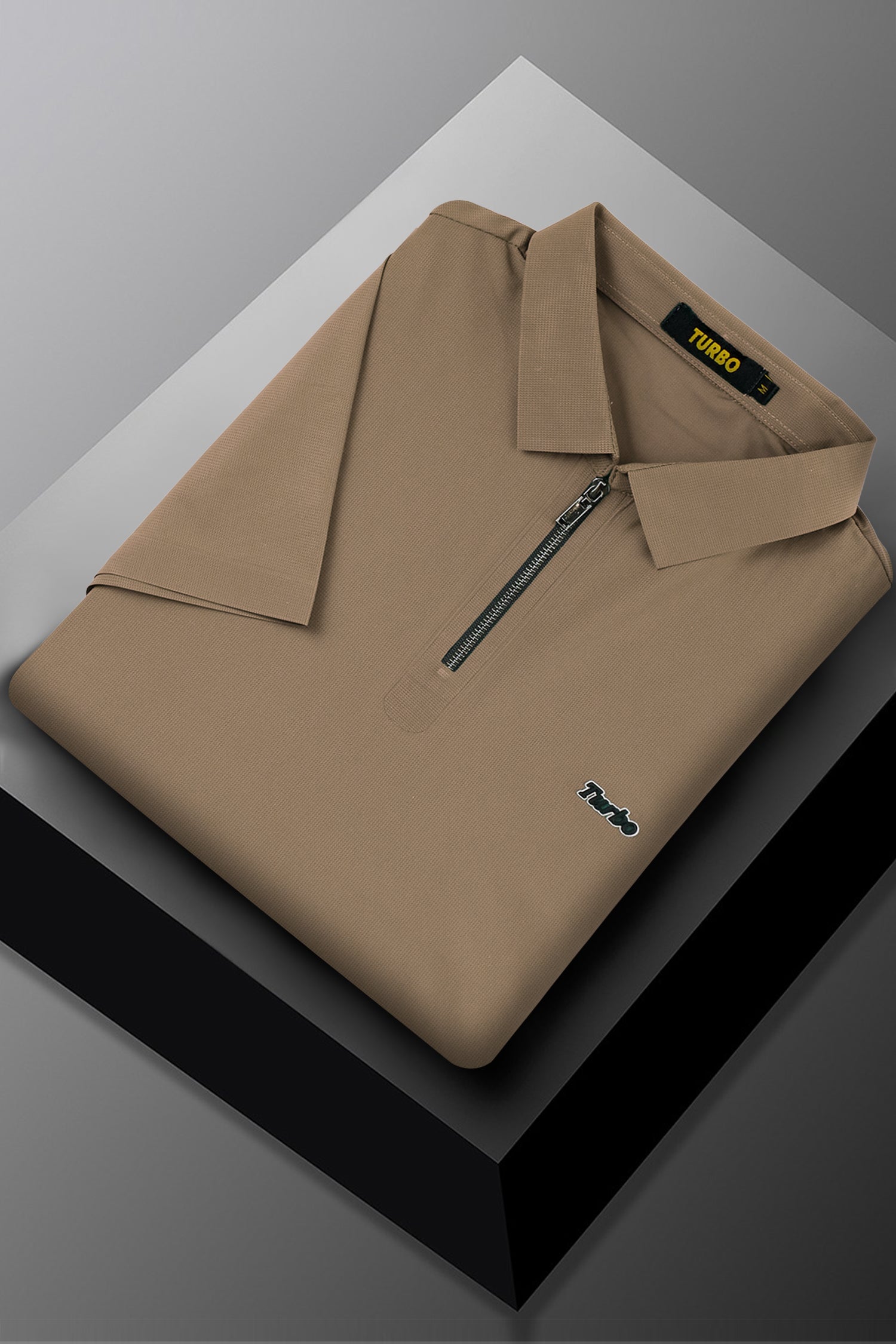 Turbo Signature Script Zip-Placket Men's Polo Shirt