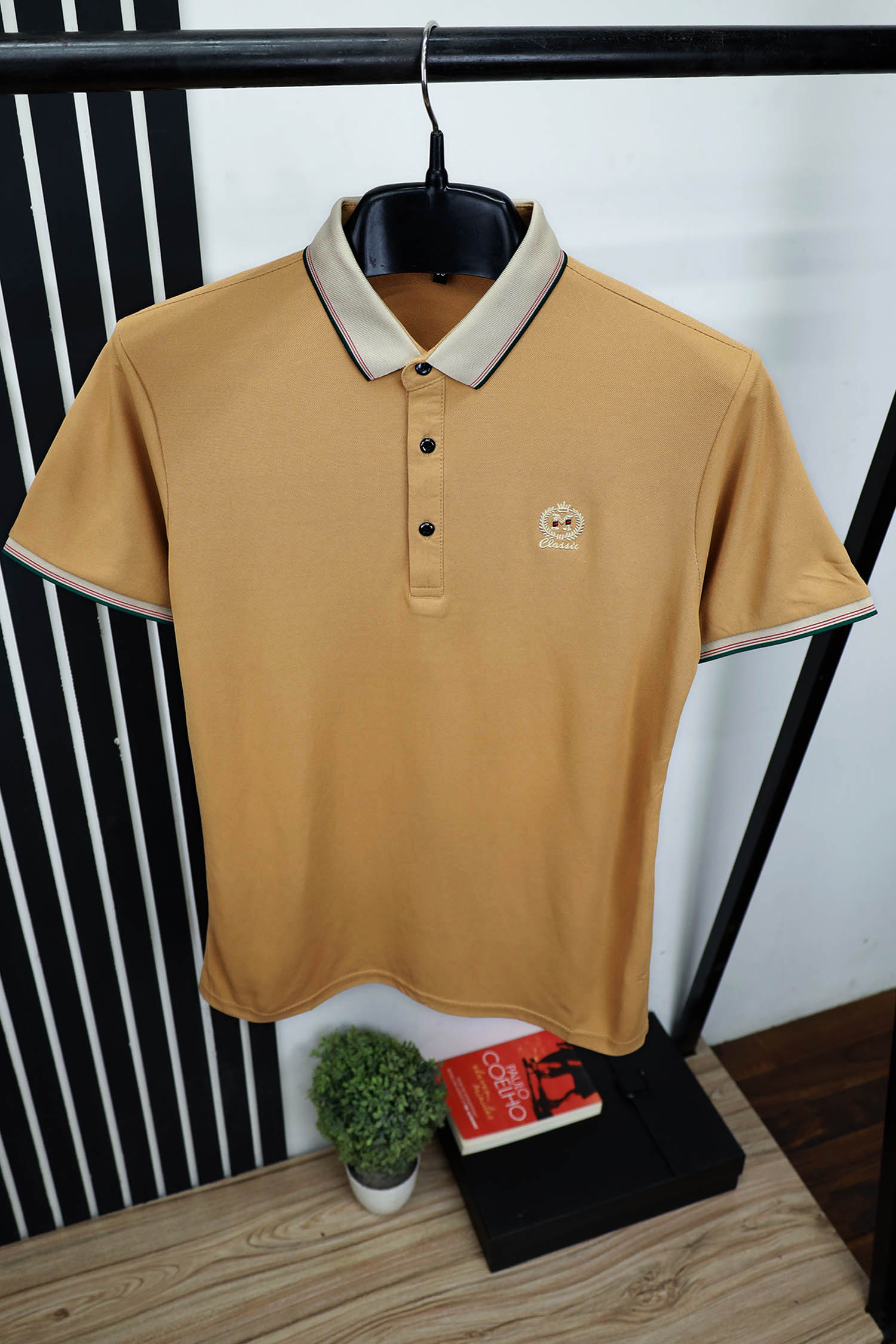Branded Embroidered Front Logo Polo Shirt In Light Camel