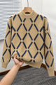 Windowpane Argyle Pattern Imported Round Neck Rabbit Wool Men's Sweater