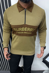 Brburry Half Zip Collar Style Full Sleeves Men's Sweatshirt In Light Camel