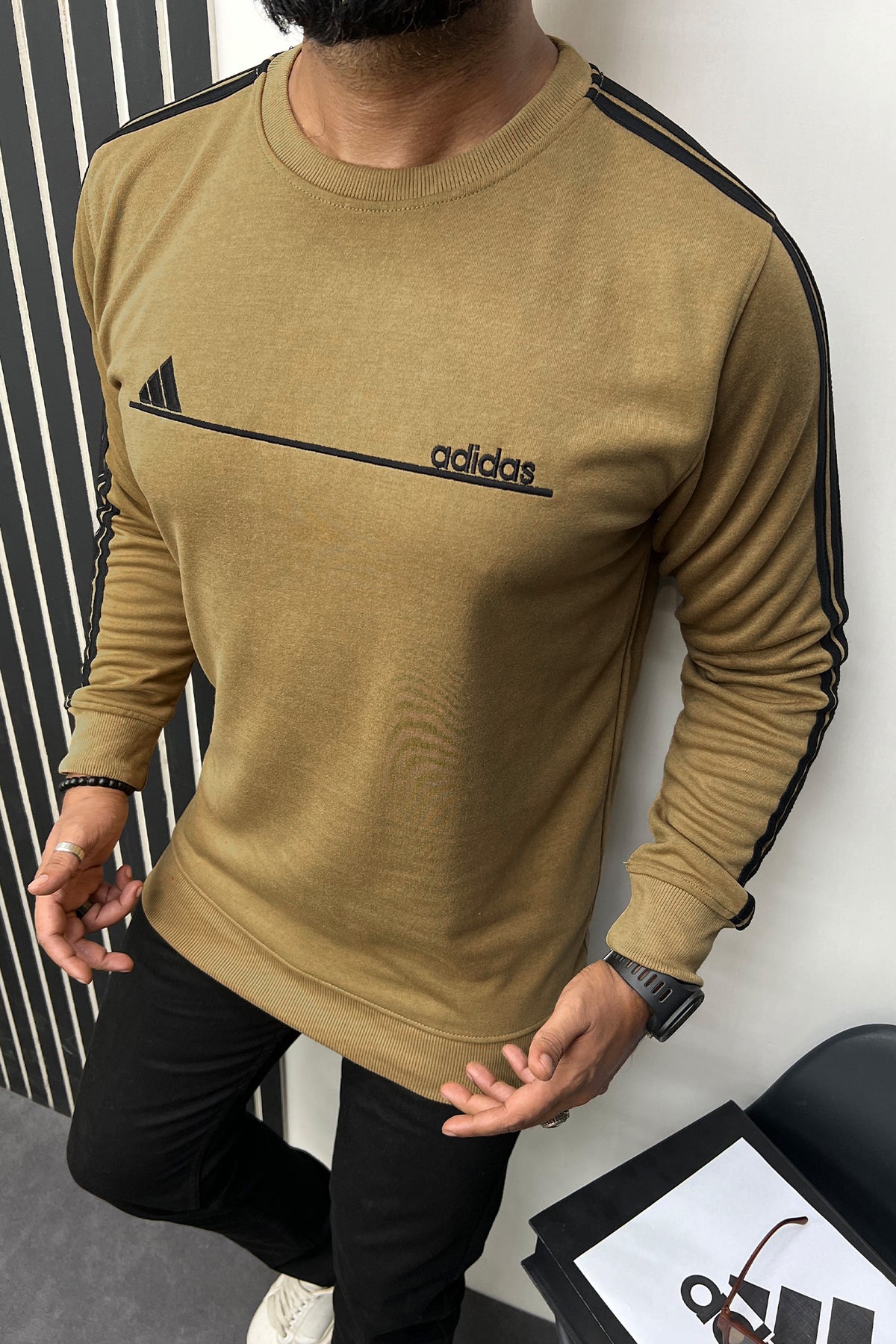 Adds Signature 3 Stripes Full Sleeves Men's Sweatshirt